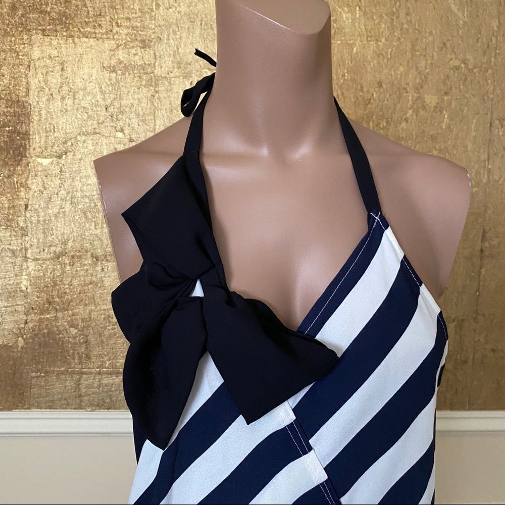 NWT Minkie Y2K blue white strips open back tunic OS - Picture 4 of 12